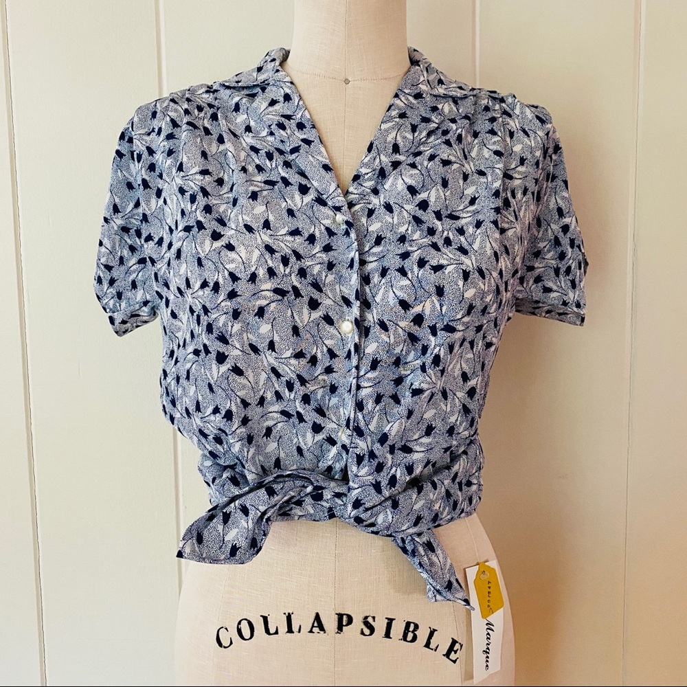 Vintage Blue and White Floral Blouse
